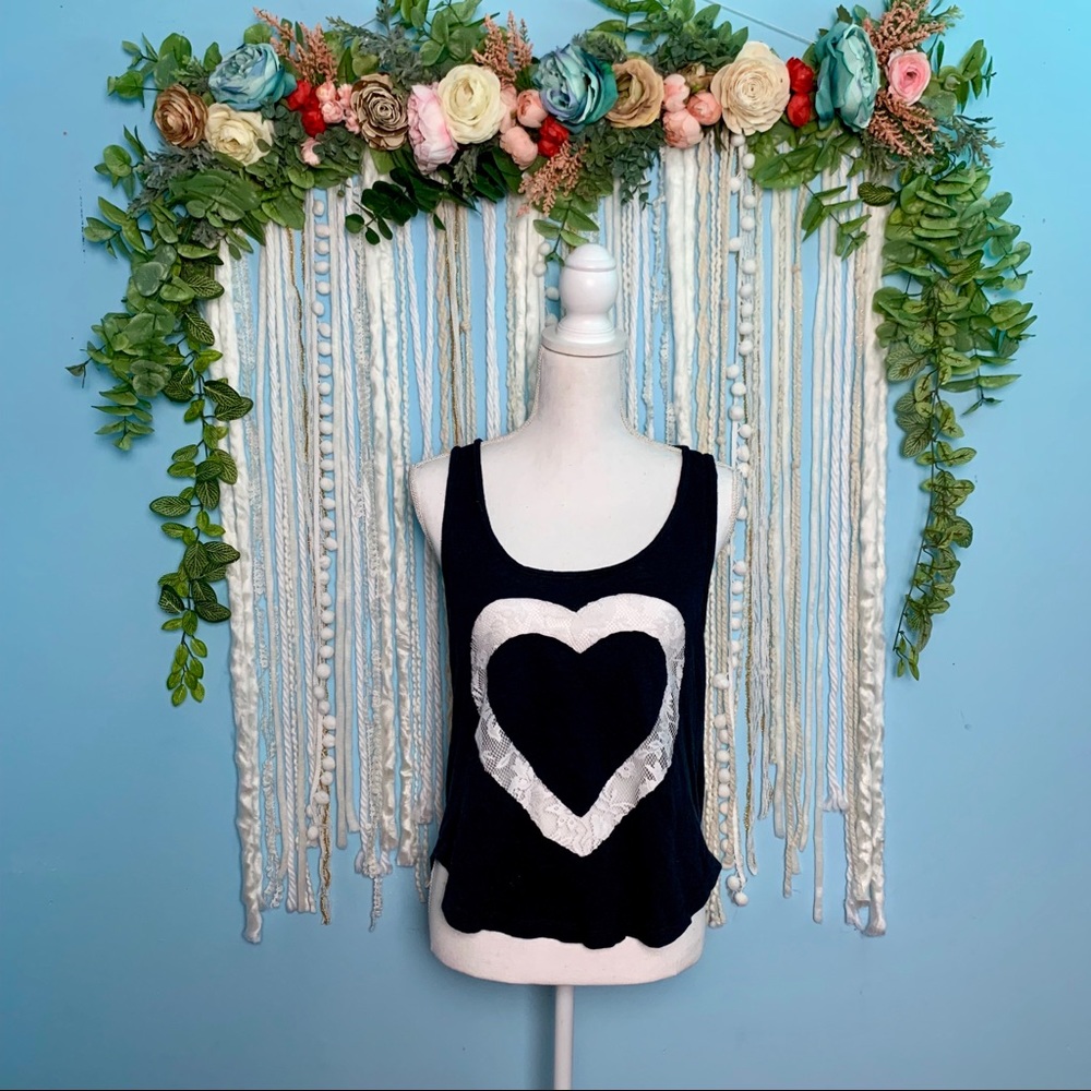 Stranded Lace Cut Out Heart Tank Medium